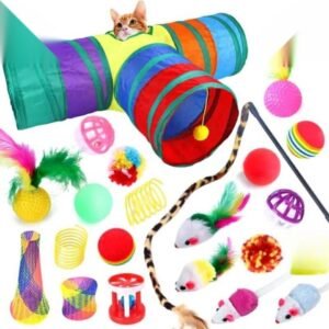 22pcs Pet Cat Toy Set with 3 Hole Rainbow Tunnel Toy