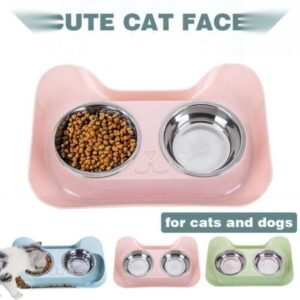 Cute Cat Face Steel Foodbowl with Plastic Base for Pet Cat food Bowl
