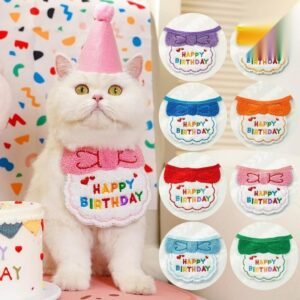 Cute Pets Birthday Hat with Dress up Bib Adjustable Colorful Necklace Cats ( No Exchange )