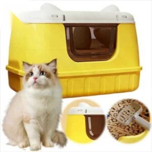 Extra Large Size Round Cat Ear Designed Pet Cat Toilet Closed Litter Box with Lid Drawer System Foldable Litter Box Including Plastic Scoop