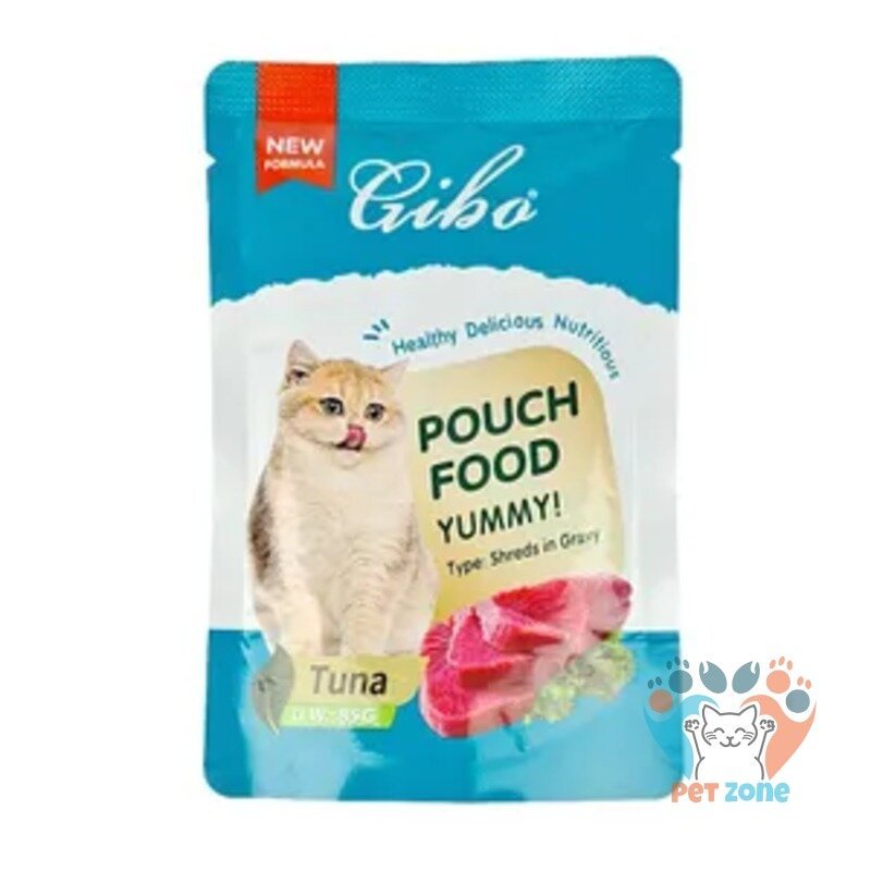 GIBO Cat Pouch Food Tuna Flavor Shreds In Gravy 85gm
