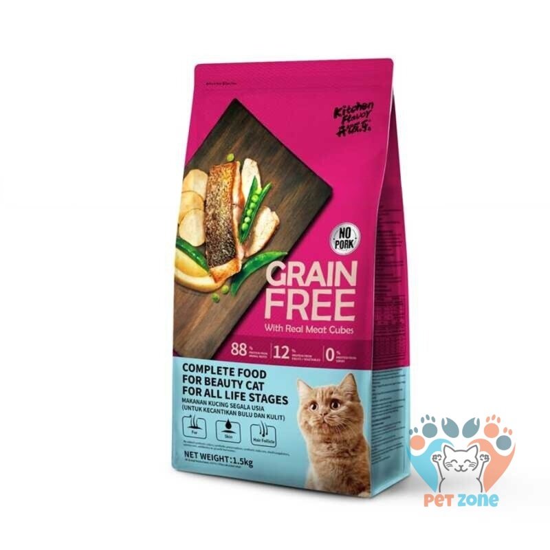Kitchen Flavor Grain Free Cat Food With Real Meat Cubes for All Life Stages 1.5kg