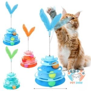 Medium Sized Pet Cat Toy Four-tier Turnable Roller Balls Tower Toy with Feather