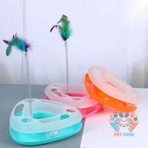 Triangular Pet Cat Turnable Disk Toy with Spring Feather