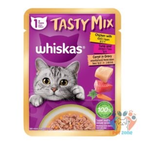 Whiskas Pouch Tasty Mix Gravy Chicken Tuna Carrots Cat Food 70gm
