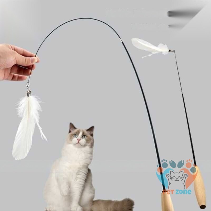 Wooden Handle Fishing Rod Teaser for Pet Cat Interactive Toy